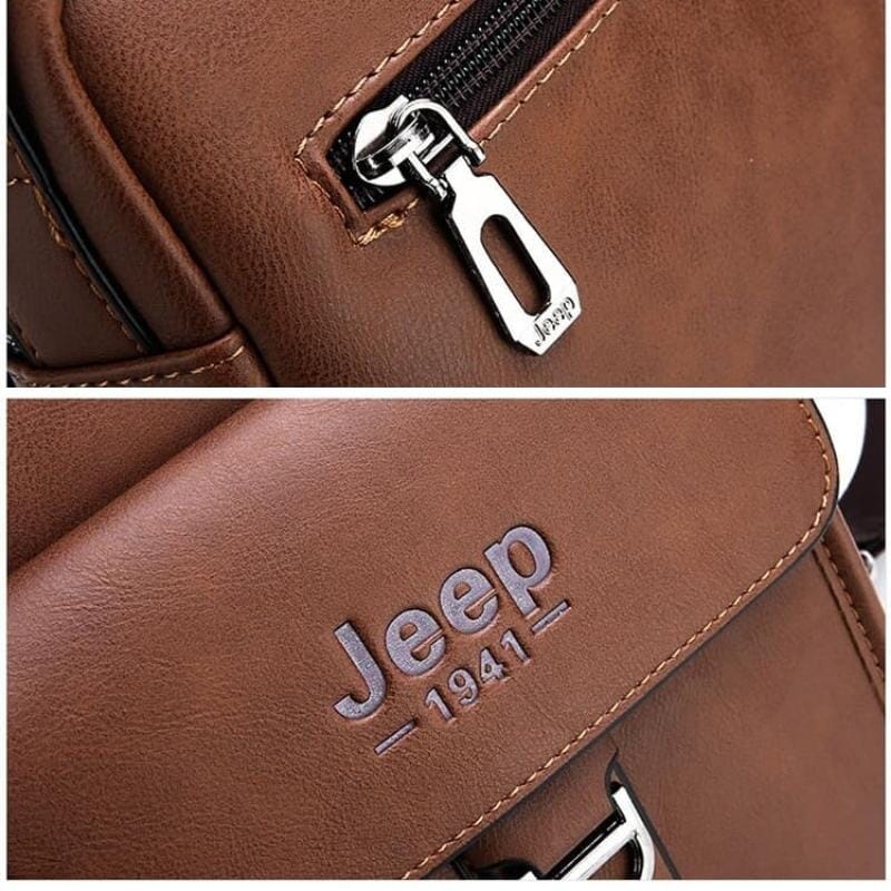 Bolsa JEEP em Couro Masculina de Ombro com Fecho Metal