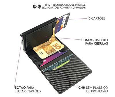 Carteira Antifurto RFID Slim em Couro e Alumínio